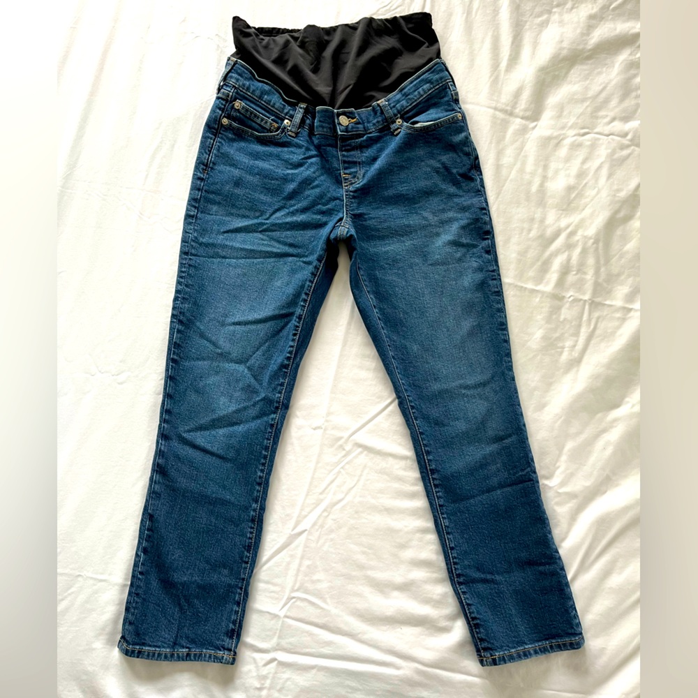 GAP Maternity Inset Panel Cheeky Straight Jeans Medium/Dark Wash 10L Cropped